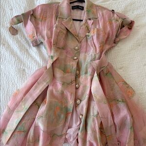 Pink Floral Button-Front Vintage-Style Dress